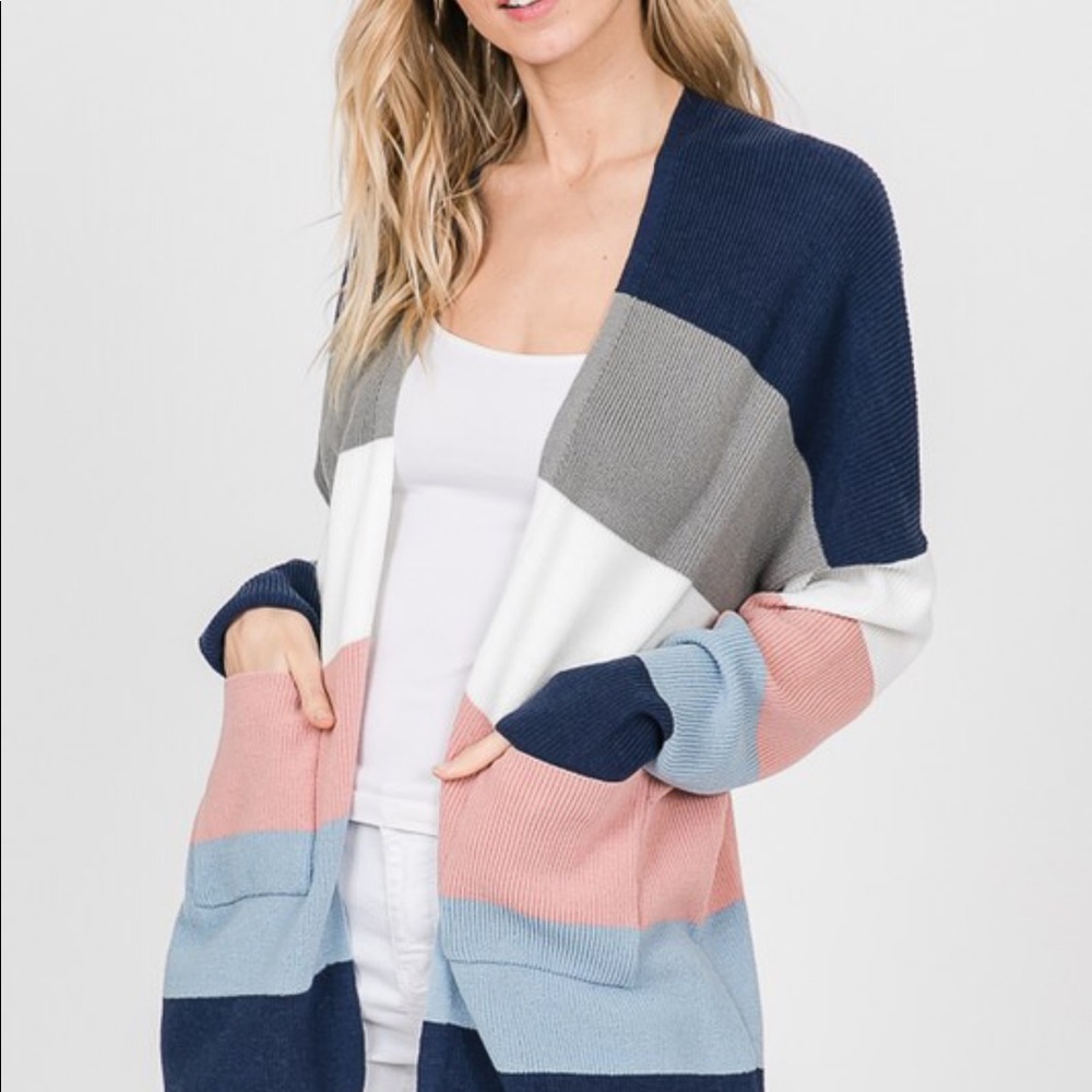 5⭐️/CANDICE/ Color Block Pocket Cardigan Sweater - Picture 2 of 7
